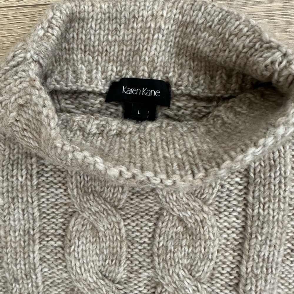 Karen Kane Heather Gray Cable Knit Funnel neck Sweater Fishermen new - Picture 2 of 6
